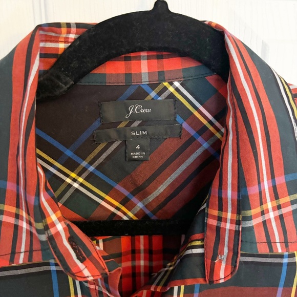 J. Crew Slim Fit Red Plaid Button Down Shirt Size 4 - Picture 3 of 4